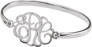 Sterling Silver 30 mm 3-Letter Script Monogram Bangle 6 1/2