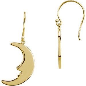 14K Yellow Crescent Moon Earrings 
