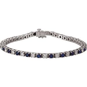 14K White Natural Blue Sapphire & 2 3/8 CTW Natural Diamond Line 7" Bracelet