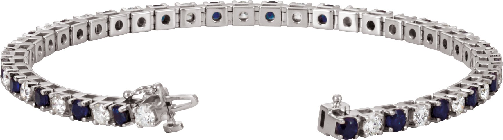 14K White Lab-Grown Blue Sapphire & 2 1/3 CTW Natural Diamond Line 7 Bracelet 