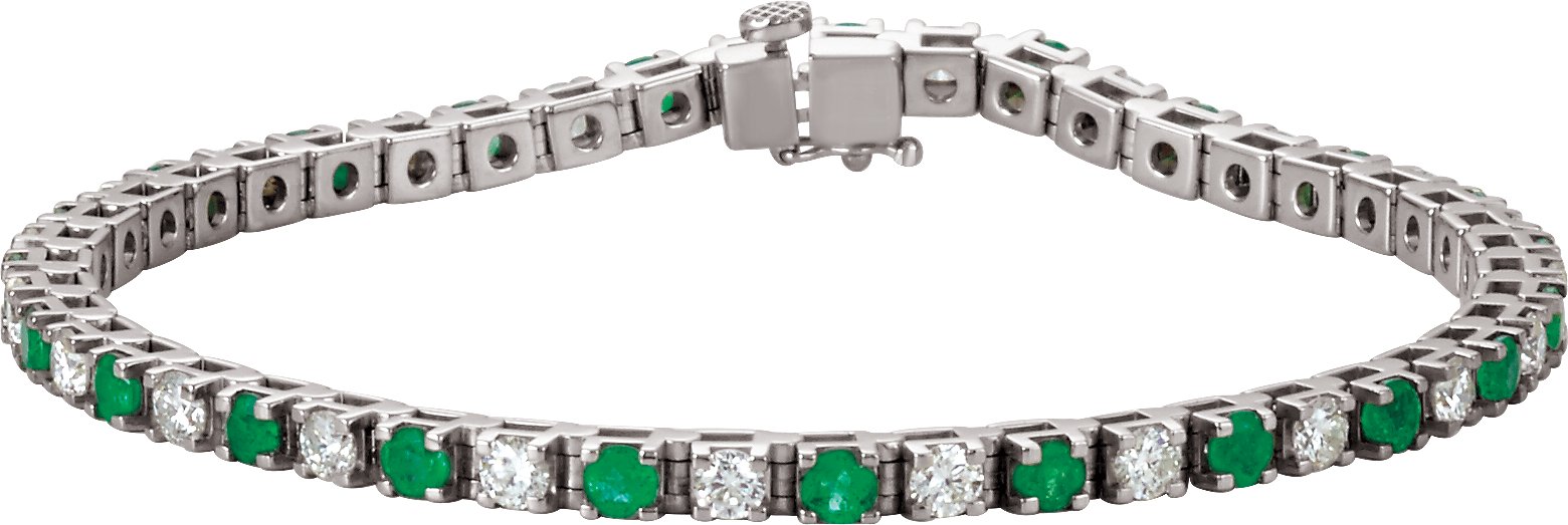 14K White Natural Emerald & 2 CTW Natural Diamond Line 7"  Bracelet