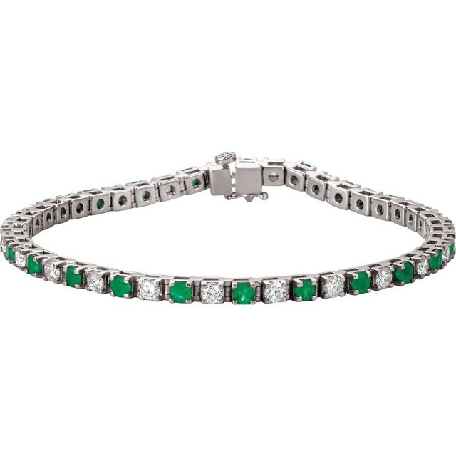 14K White Natural Emerald & 2 1/3 CTW Natural Diamond Line 7"  Bracelet