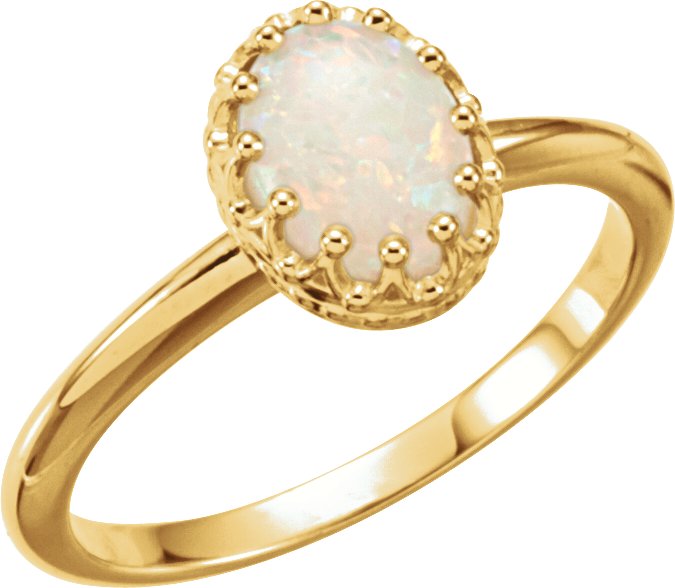 14K Yellow Natural White Opal Crown Ring