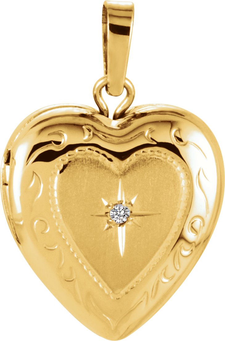 14K Yellow .005 CT Diamond Heart Shape Locket