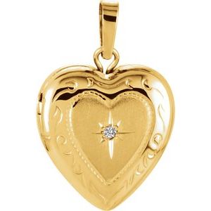 14K Yellow .005 CT Diamond Heart Shape Locket