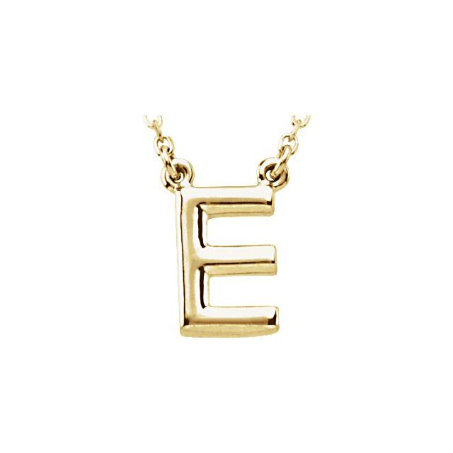 14K Yellow Block Initial E 16" Necklace