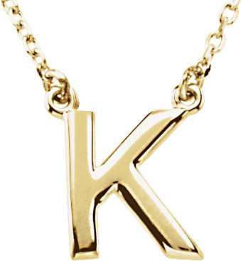 14K Yellow Block Initial K 16" Necklace