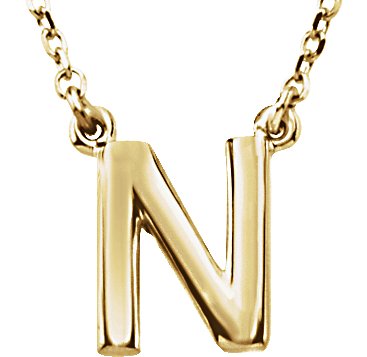 14K Yellow Block Initial N 16" Necklace