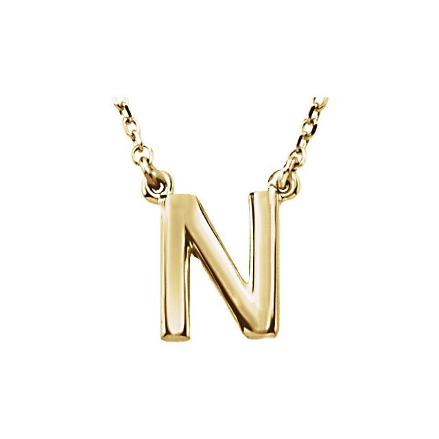 14K Yellow Block Initial N 16 Necklace