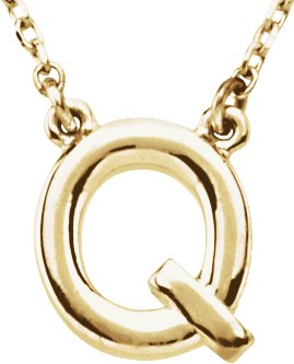 14K Yellow Block Initial Q 16" Necklace