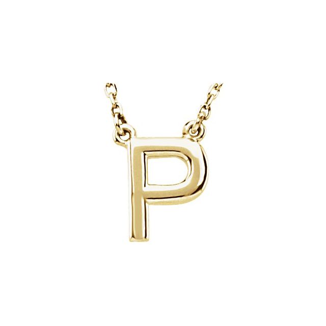 14K Yellow Block Initial P 16" Necklace