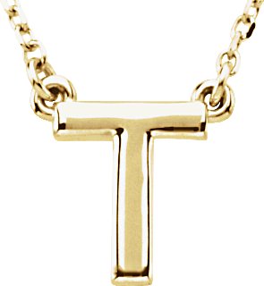 14K Yellow Block Initial T 16" Necklace