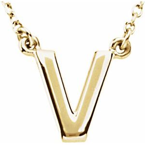 14K Yellow Block Initial V 16" Necklace
