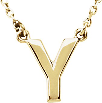 14K Yellow Block Initial Y 16" Necklace