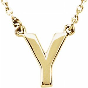 14K Yellow Block Initial Y 16" Necklace