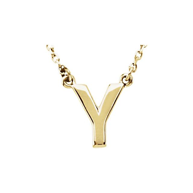 14K Yellow Block Initial Y 16 Necklace