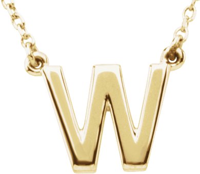 14K Yellow Block Initial W 16 Necklace