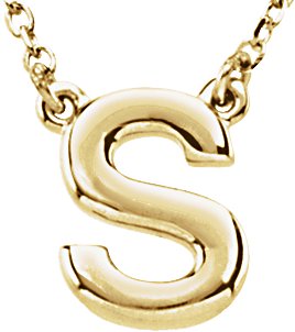 14K Yellow Block Initial S 16" Necklace