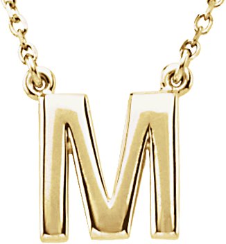 14K Yellow Block Initial M 16" Necklace