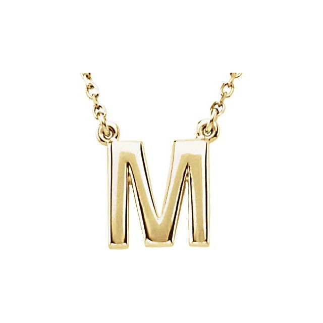 14K Yellow Block Initial M 16 Necklace