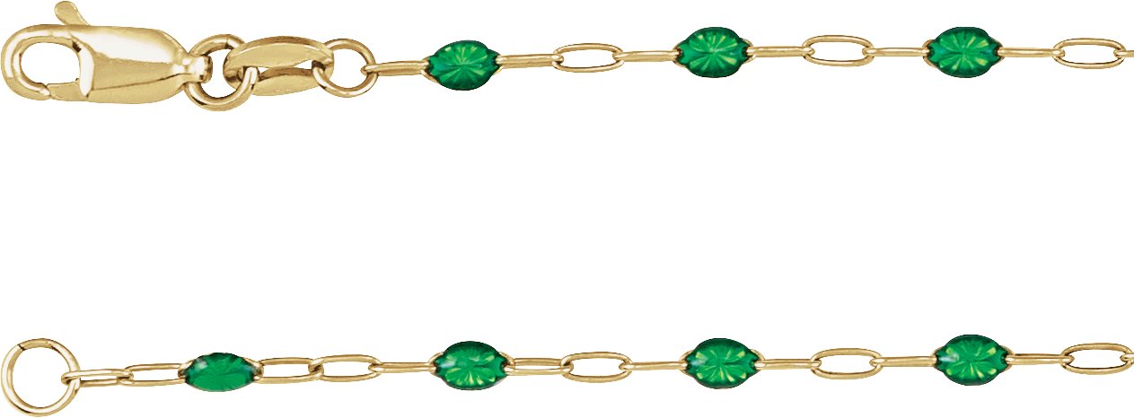 14K Yellow Gold-Filled 1.6 mm Green Enamel Paperclip-Style 16