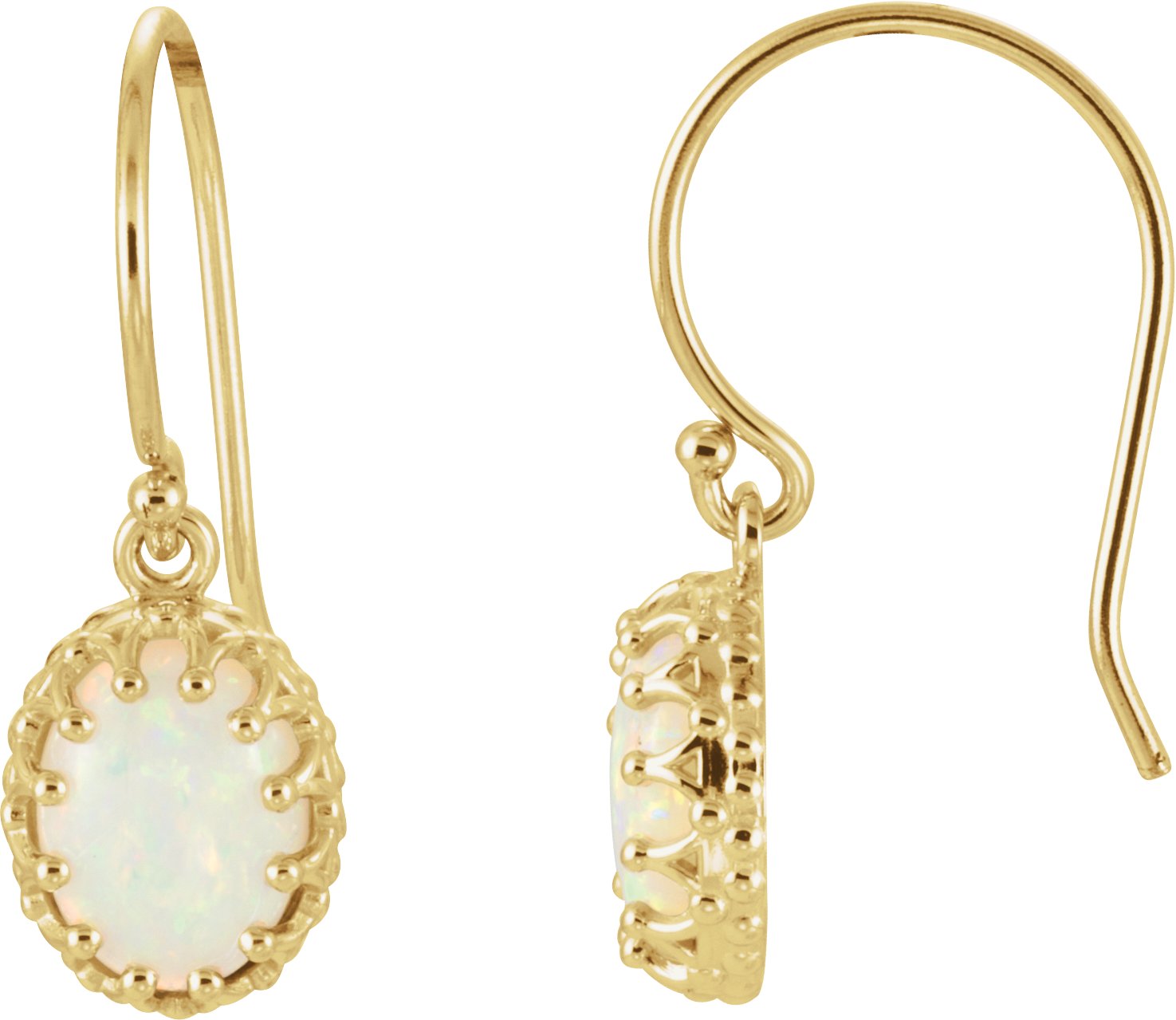 14K Yellow Natural White Opal Earrings
