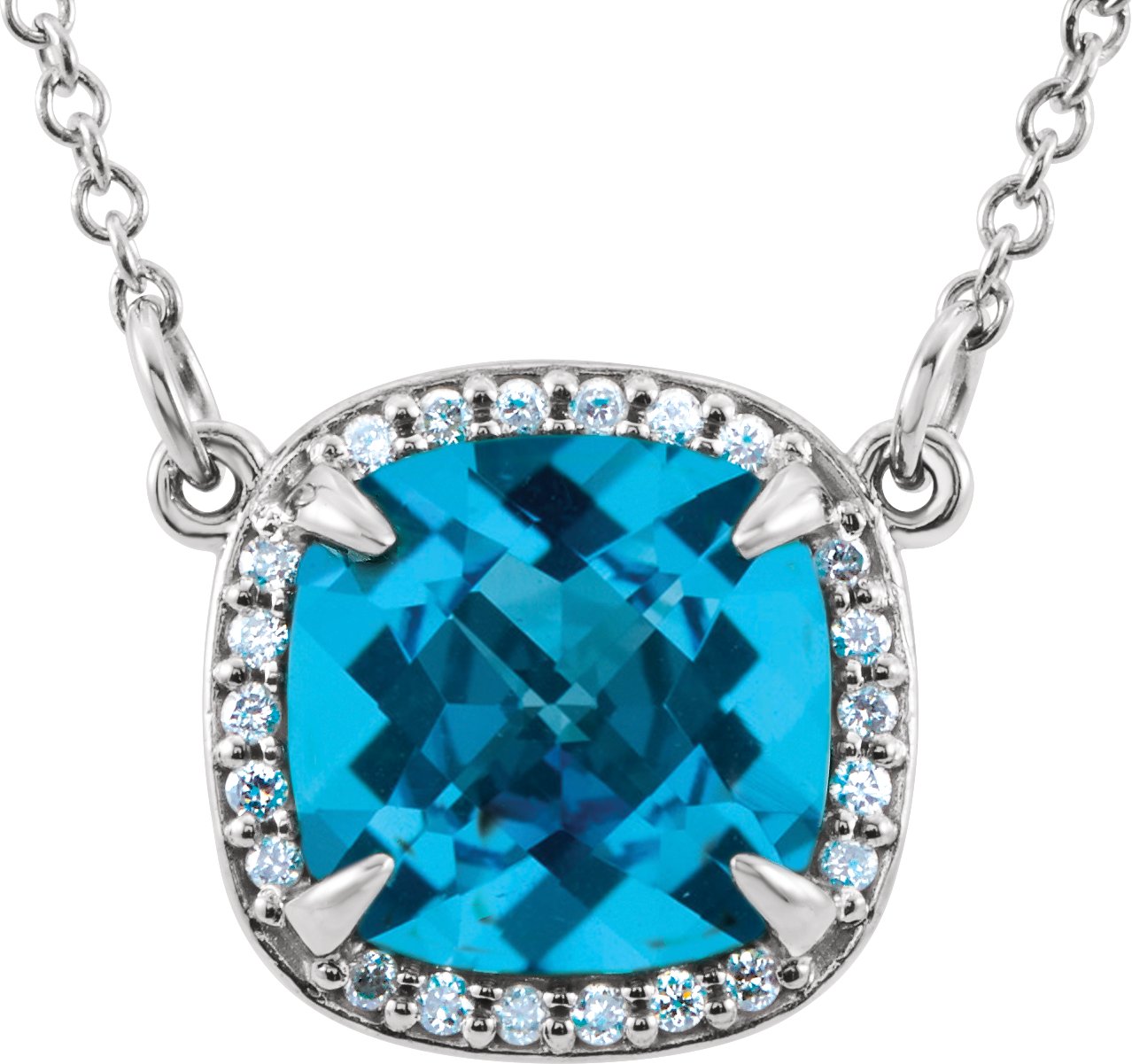 14K White Natural Swiss Blue Topaz & .05 CTW Natural Diamond 16" Necklace
