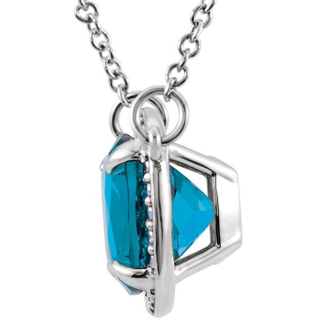 14K White Natural Swiss Blue Topaz & .05 CTW Natural Diamond 16 Necklace