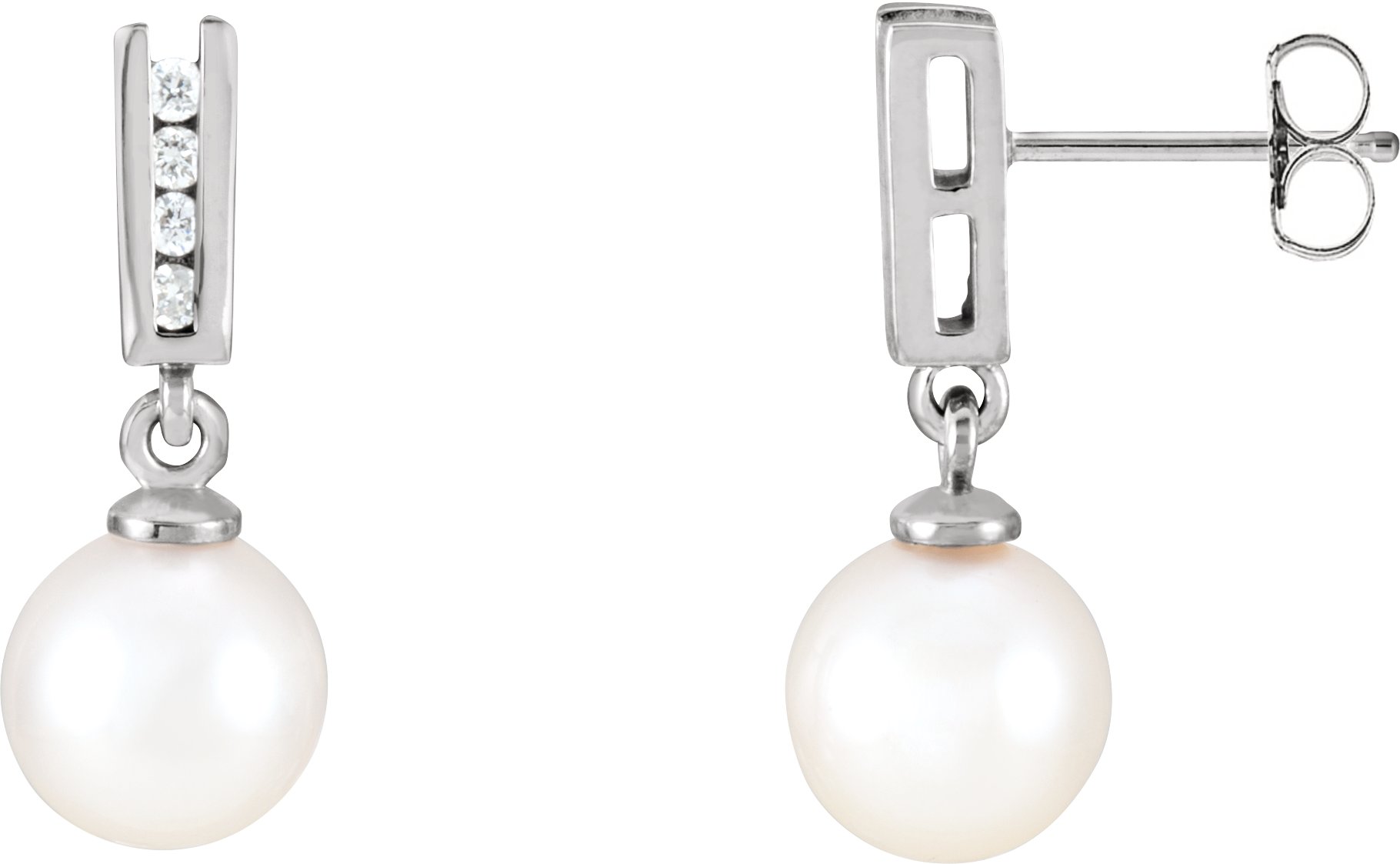 14K White Akoya Cultured Pearl and .125 CTW Diamond Earrings Ref. 9395950