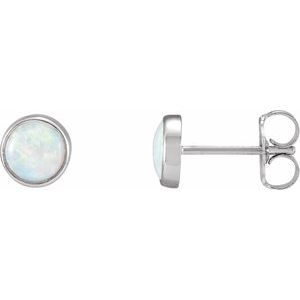 14K White Natural Opal Earring