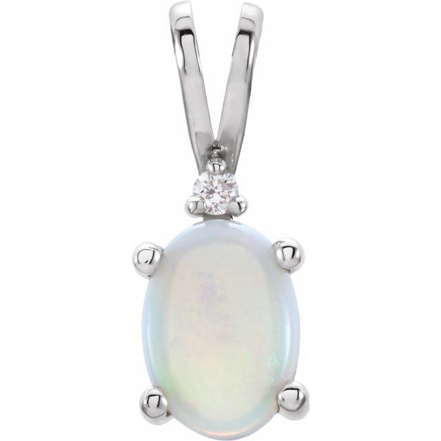 14K White Opal & .01 Diamond Pendant