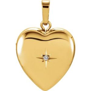 14K Yellow .005 CT Diamond Heart Shape Locket