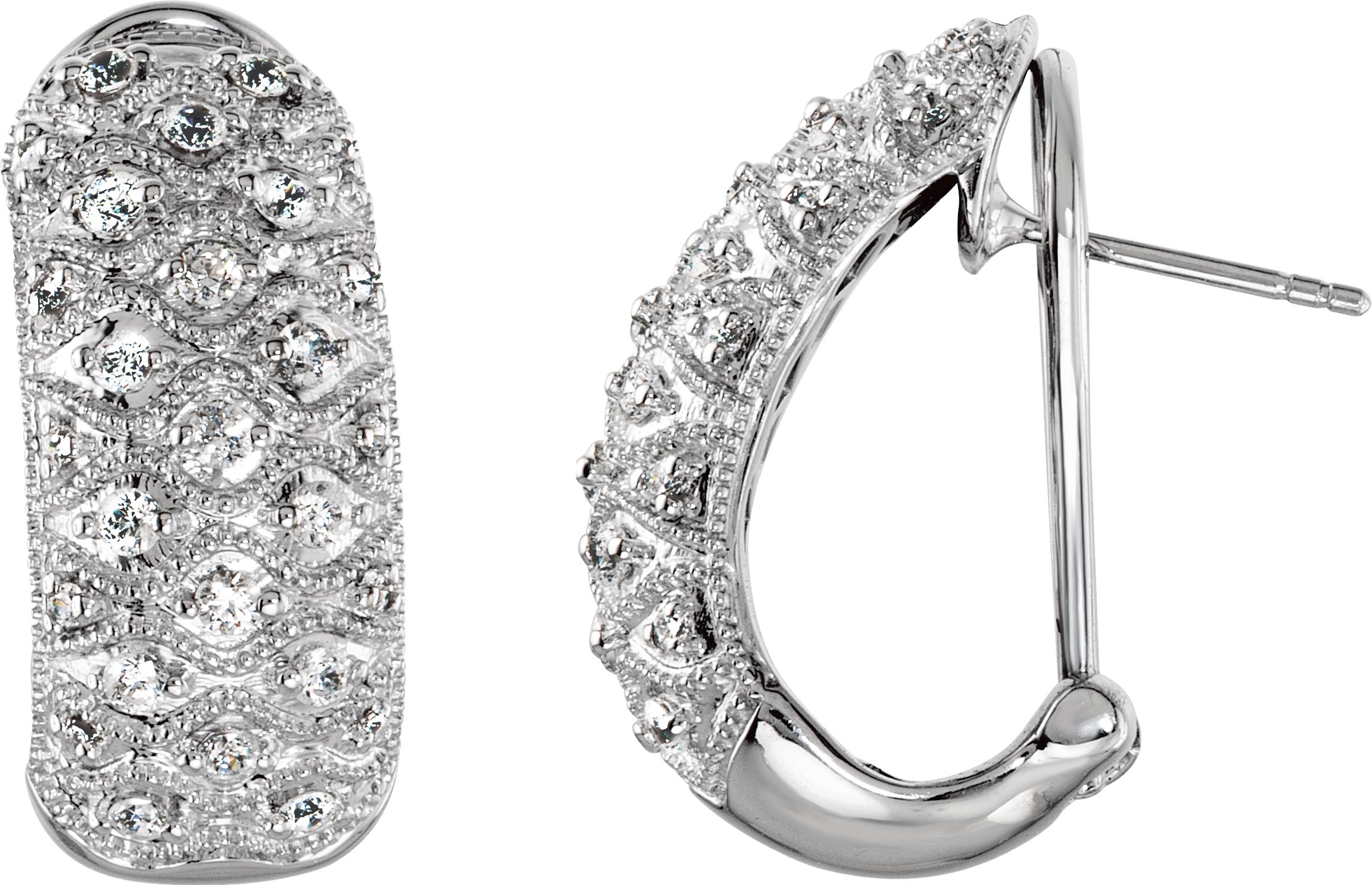 Sterling Silver Imitation White Cubic Zirconia J-Hoop Omega Earrings