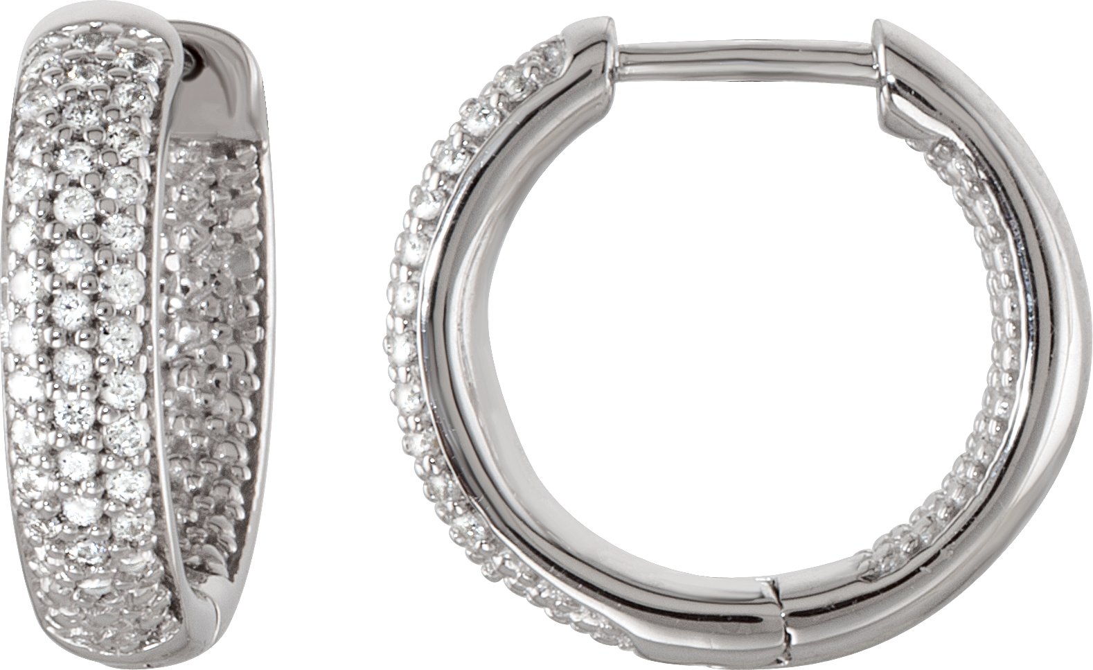 Sterling Silver Imitation White Cubic Zirconia Inside-Outside 14.25 mm Hoop Earrings