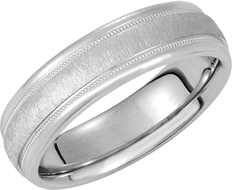 14K White 6 mm Half Round Band with Milgrain & Florentine Finish Size 9