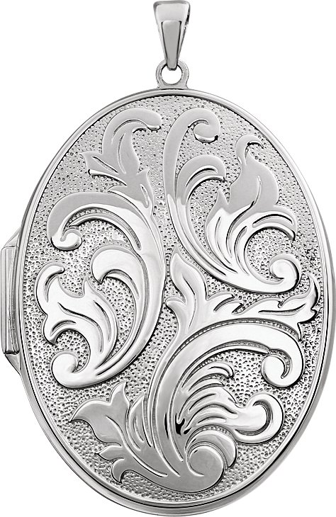 Sterling Silver 43 x 32mm Oval Locket with Design on Back Ref 106762