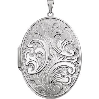 Sterling Silver 43 x 32mm Oval Locket with Design on Back Ref 106762