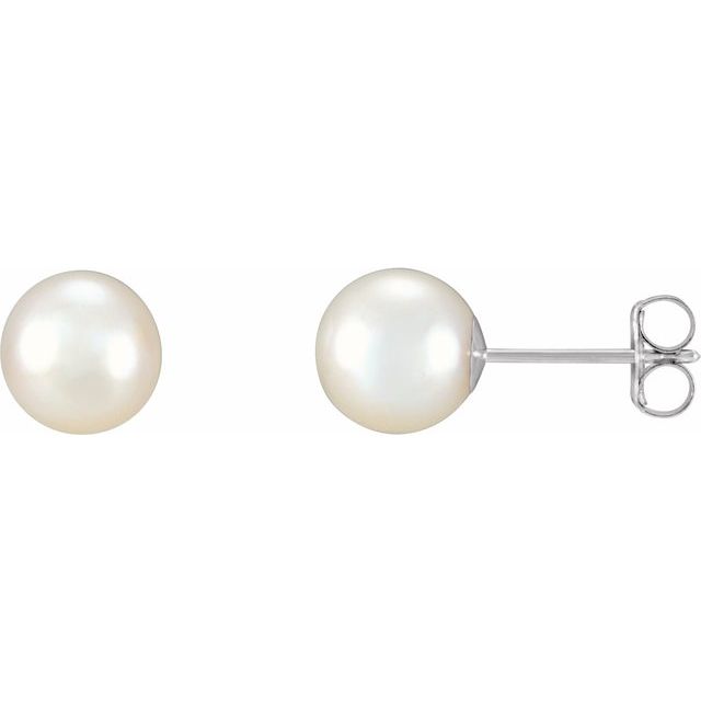 14K White 7-7.5 mm Cultured White Freshwater Pearl Earrings