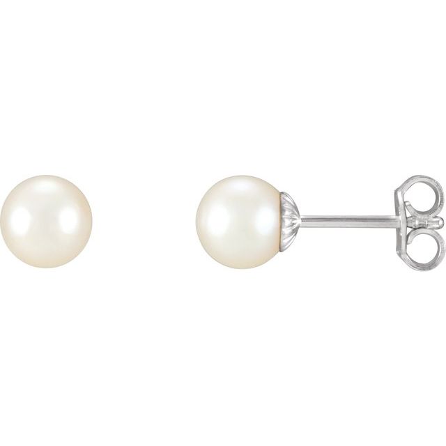 Sterling Silver 7-7.5 mm Cultured White Freshwater Pearl Earrings