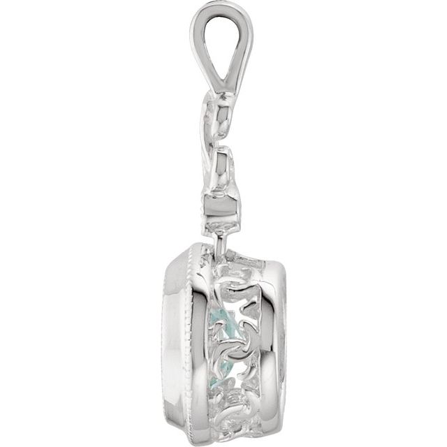 14K White Natural Aquamarine & .01 CTW Natural Diamond Pendant