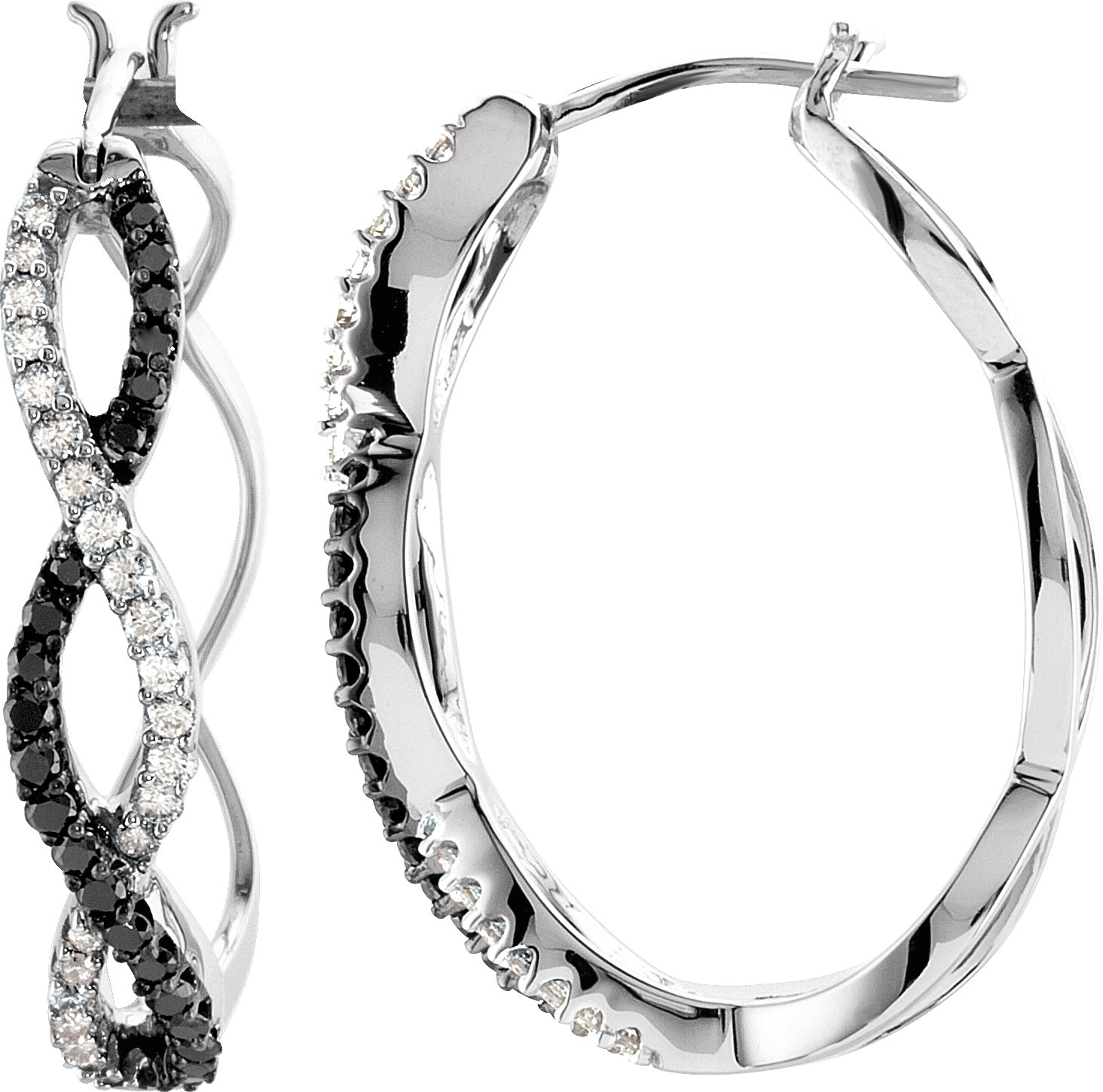 14K White 1/2 CTW Natural Black & White Diamond Hoop Earrings 