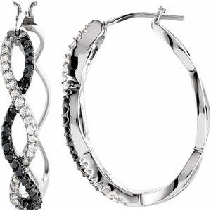 14K White 1/2 CTW Black & White Natural Diamond Hoop Earrings 