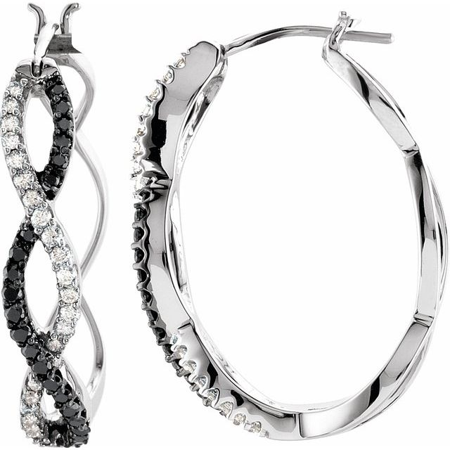 14K White 1/2 CTW Black & White Diamond Hoop Earrings 