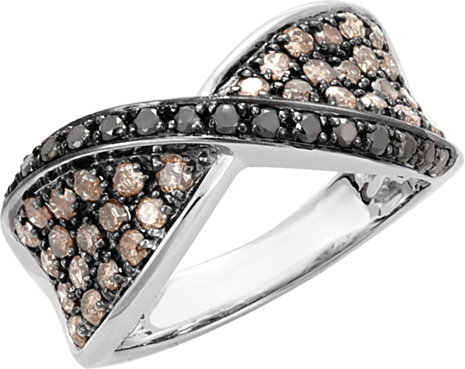 14K White 1 CTW Black & Brown Diamond Ring