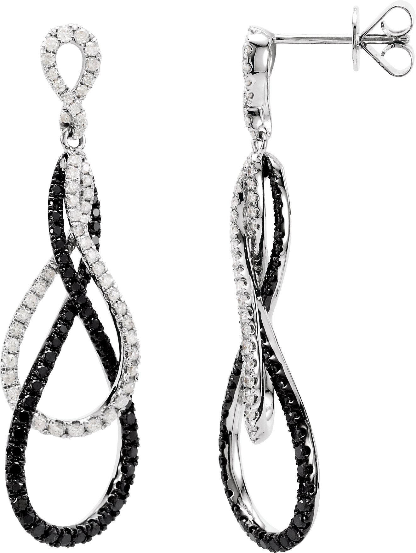 14K White 1 1/2 CTW Black & White Diamond Earrings  
