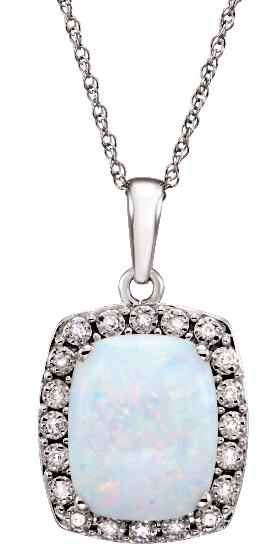 14K White Created Opal & .05 CTW Diamond 18" Necklace