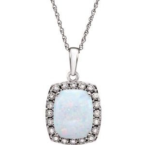14K White Created Opal & .05 CTW Diamond 18" Necklace