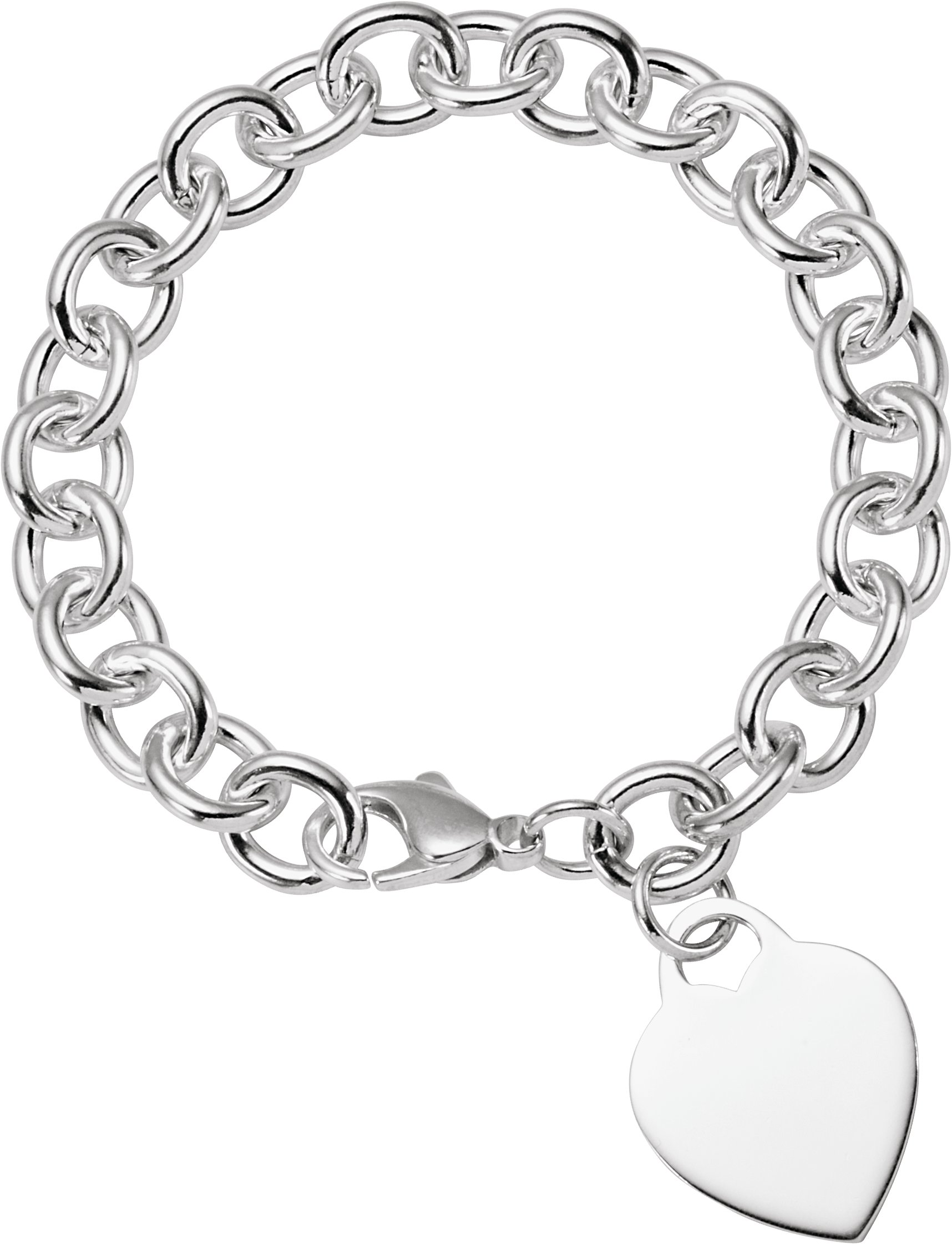 9.75mm Sterling Silver Cable Bracelet with Heart Charm 7.5 inch Ref 571498