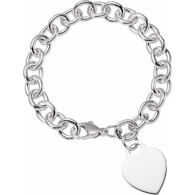 Sterling Silver Heart Charm 7.5 Bracelet
