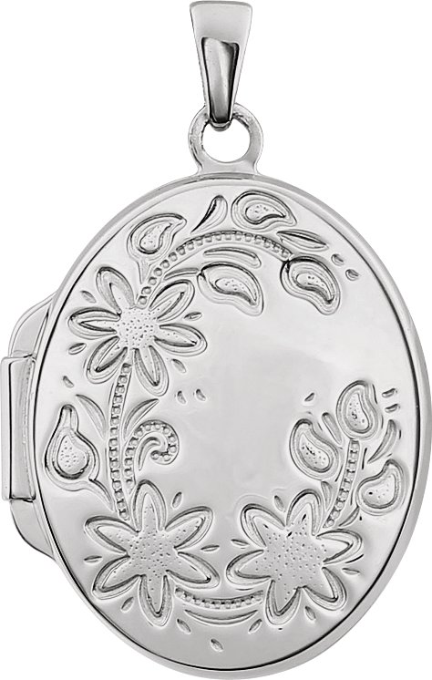 Sterling Silver Oval Hand-Engraved Locket Necklace, 18